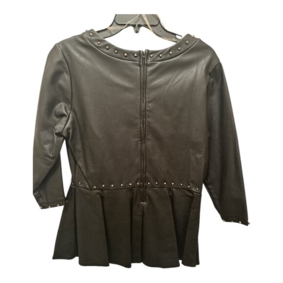 Black Faux Leather Peplum Top - Size 14/16 - Picture 3 of 9